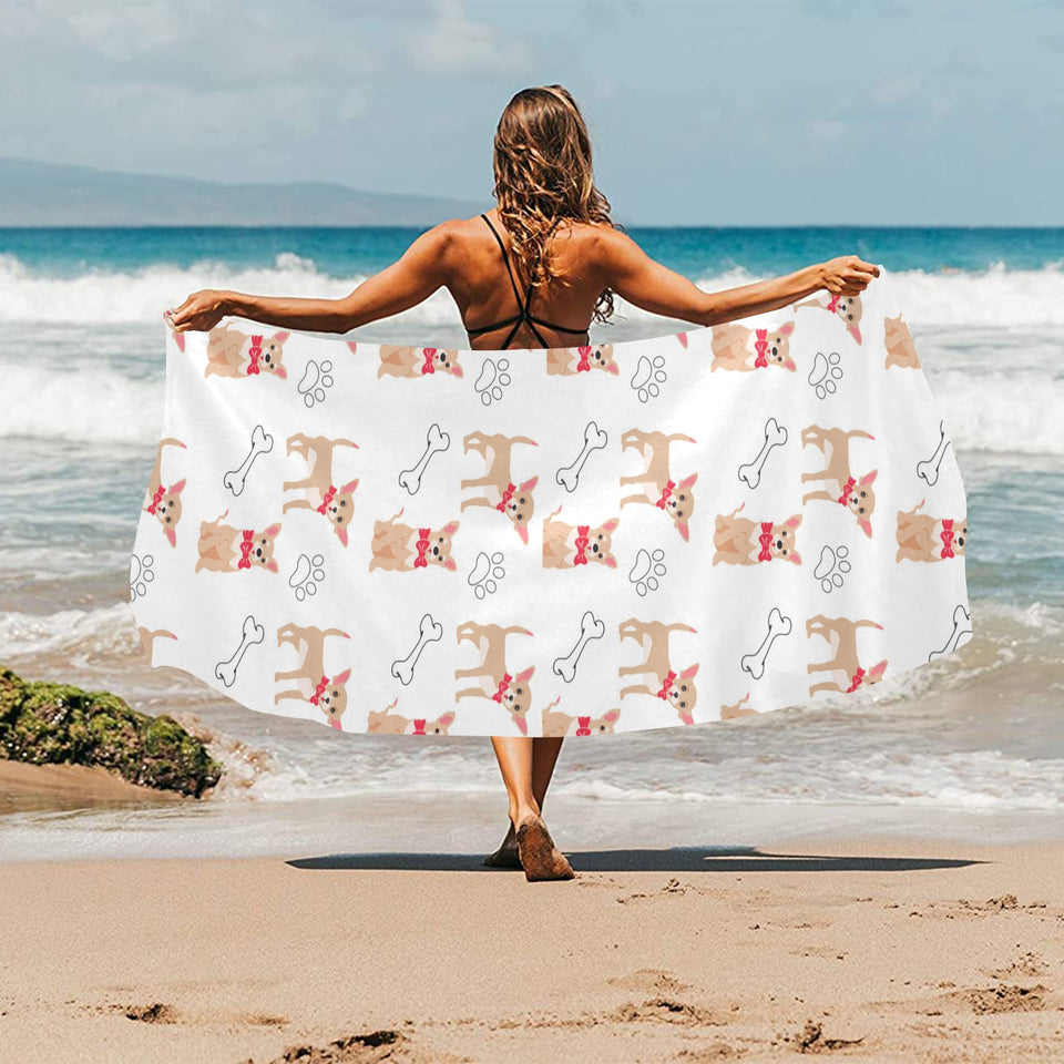Chihuahua bone paw pattern Beach Towel