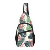 heliconia flowers, palm and monstera leaves All Over Print Chest Bag