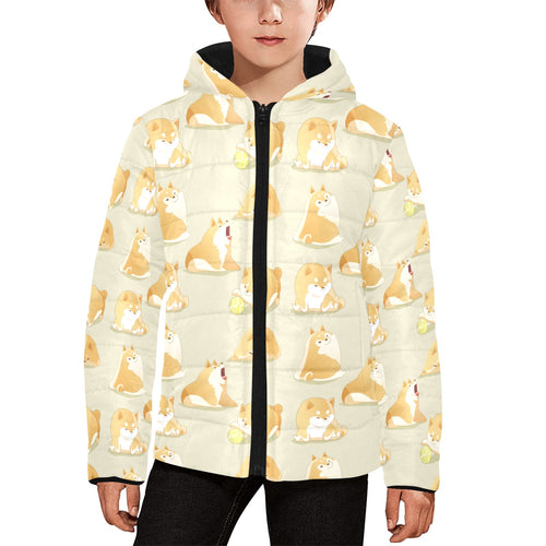 Cute fat shiba inu dog pattern Kids' Boys' Girls' Padded Hooded Jacket