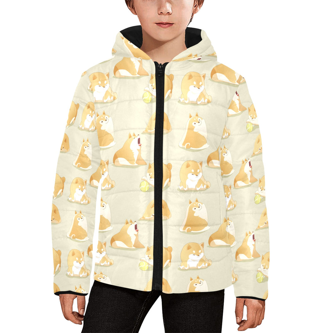 Cute fat shiba inu dog pattern Kids' Boys' Girls' Padded Hooded Jacket