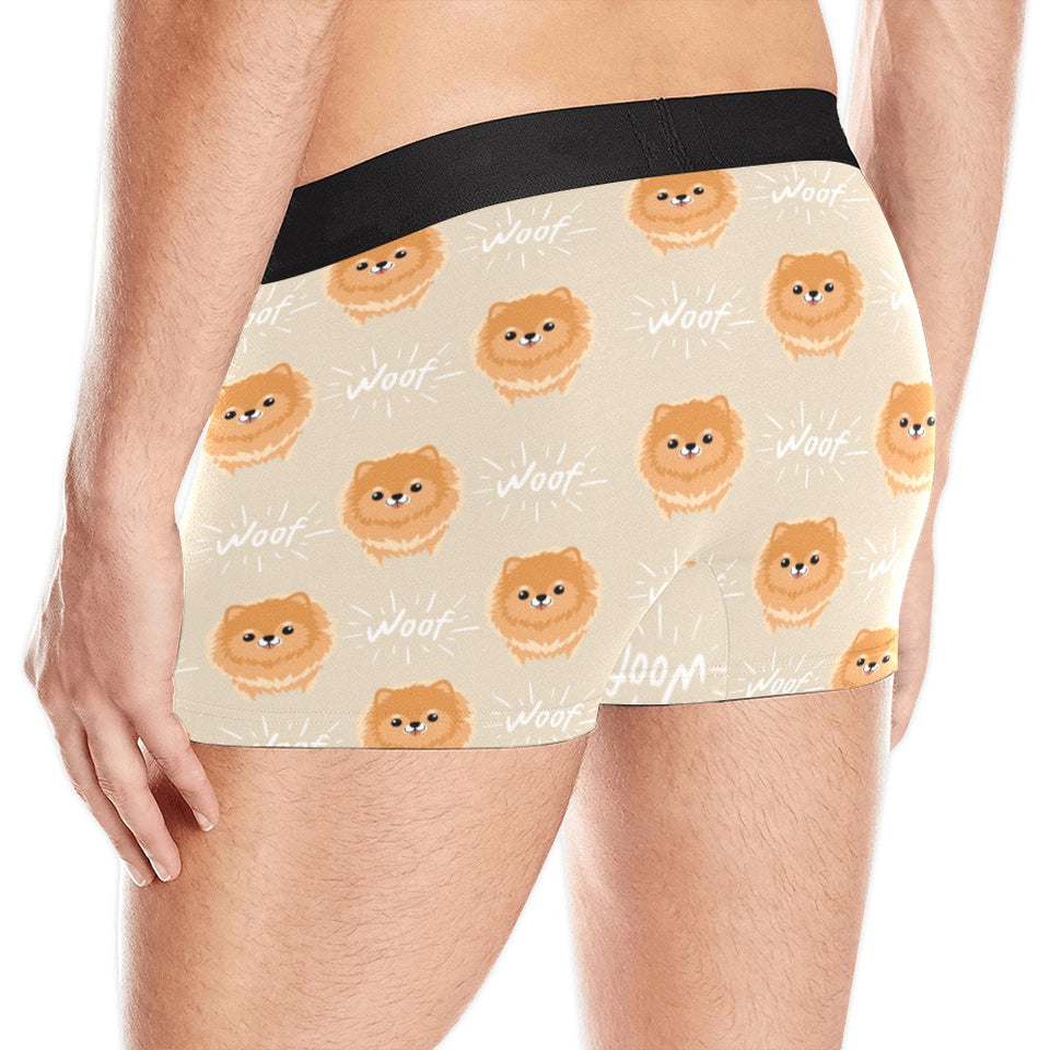 Cute brown pomeranian puppy on blue Men's All Over Print Boxer Briefs Men's Underwear