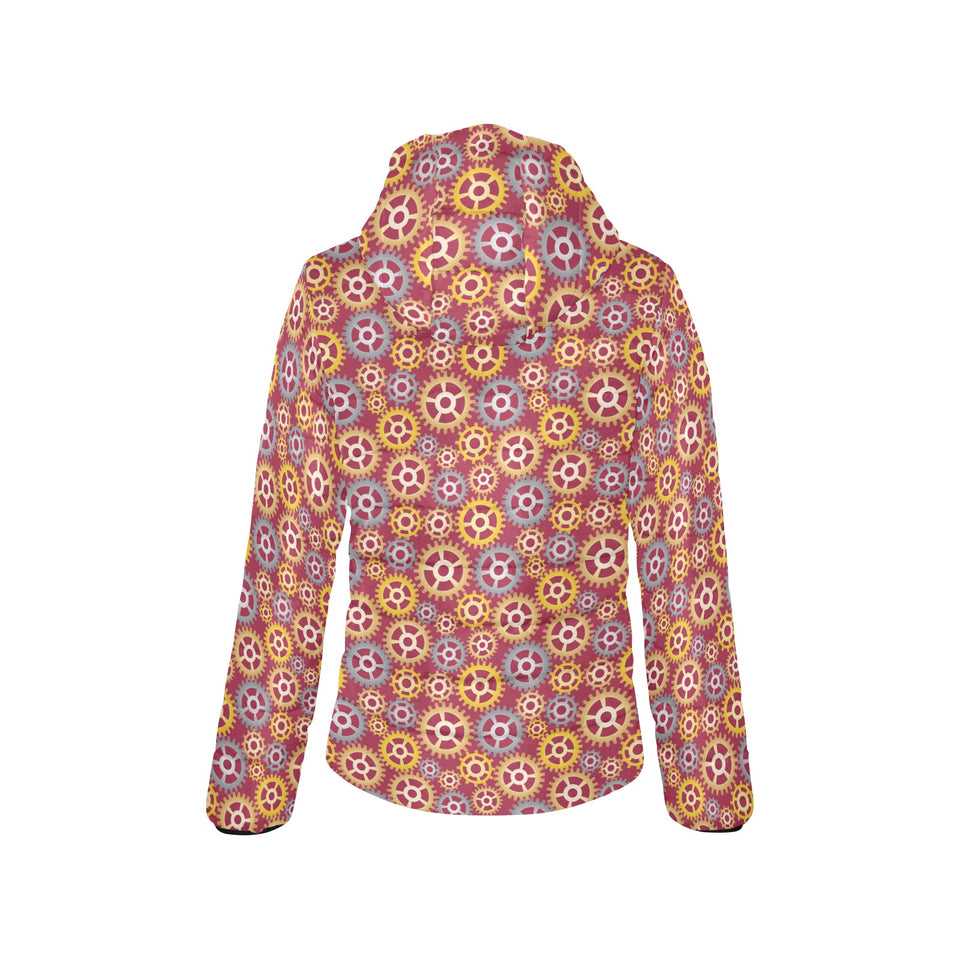 Gear Pattern Print Design 04 Women's Padded Hooded Jacket