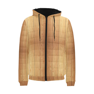 Wood Printed Pattern Print Design 05 Men's Padded Hooded Jacket