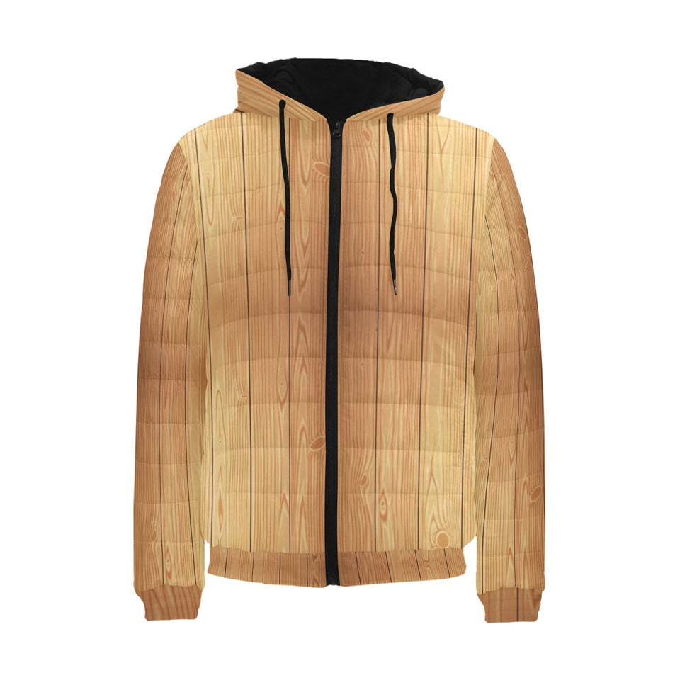 Wood Printed Pattern Print Design 05 Men's Padded Hooded Jacket