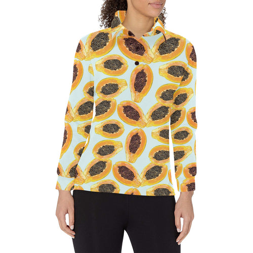 Watercolor papaya pattern Women's Long Sleeve Polo Shirt