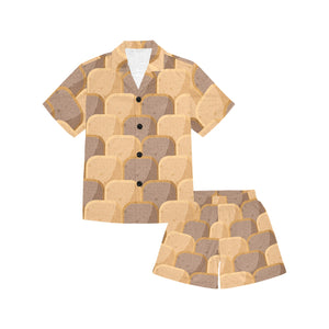 Bread Toast Pattern Print Design 04 Kids' Boys' Girls' V-Neck Short Pajama Set