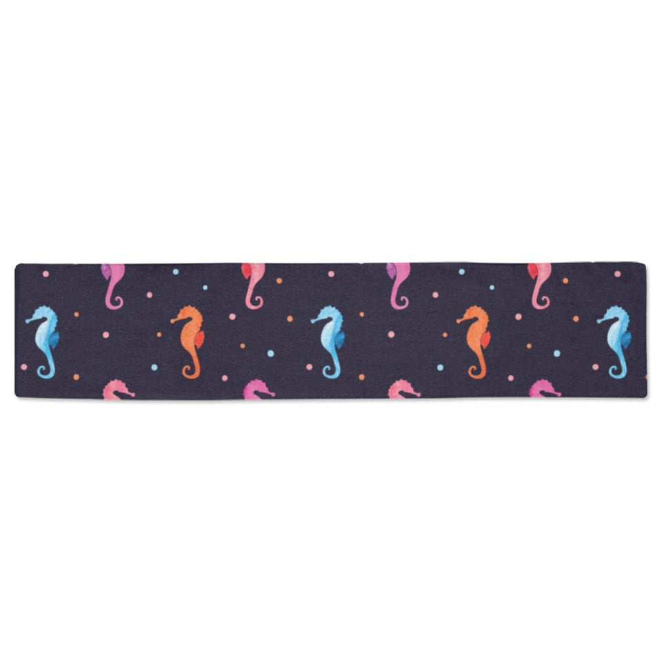 Watercolor colorful seahorse pattern Table Runner