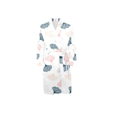 Black Gray Cream coral ginkgo leaves pattern Men's Long Sleeve Belted Night Robe