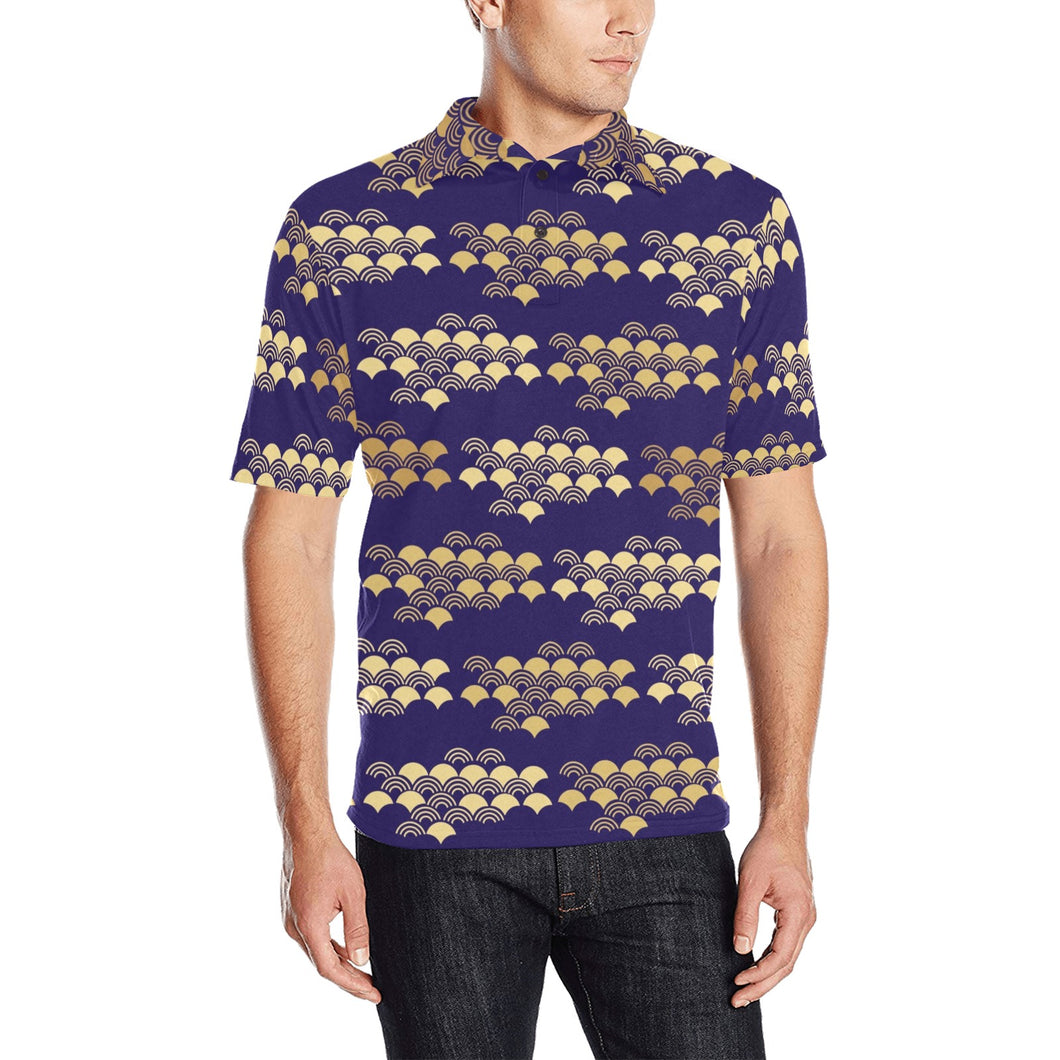 Beautiful japanese fan pattern Men's All Over Print Polo Shirt