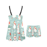 Cute snowman pattern Chest Sexy Pleated Two Piece Swim Dress
