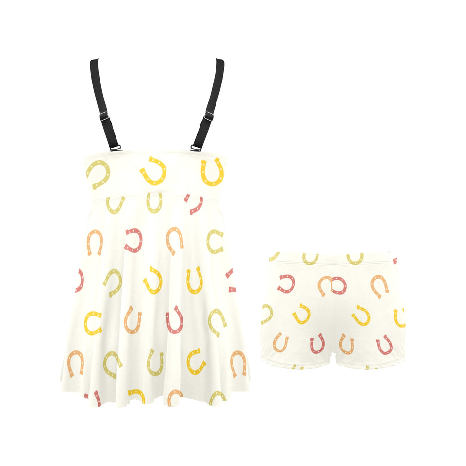 Horseshoes Pattern Print Design 02 Chest Sexy Pleated Two Piece Swim Dress