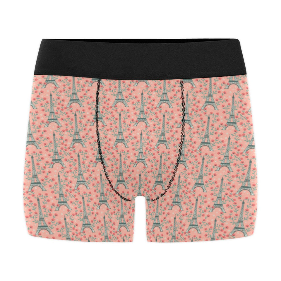 Eiffel Tower Flower Pattern Design 03 Men's All Over Print Boxer Briefs Men's Underwear