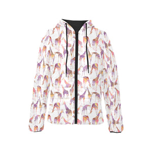Giraffe Pattern Print Design 02 Women's Padded Hooded Jacket
