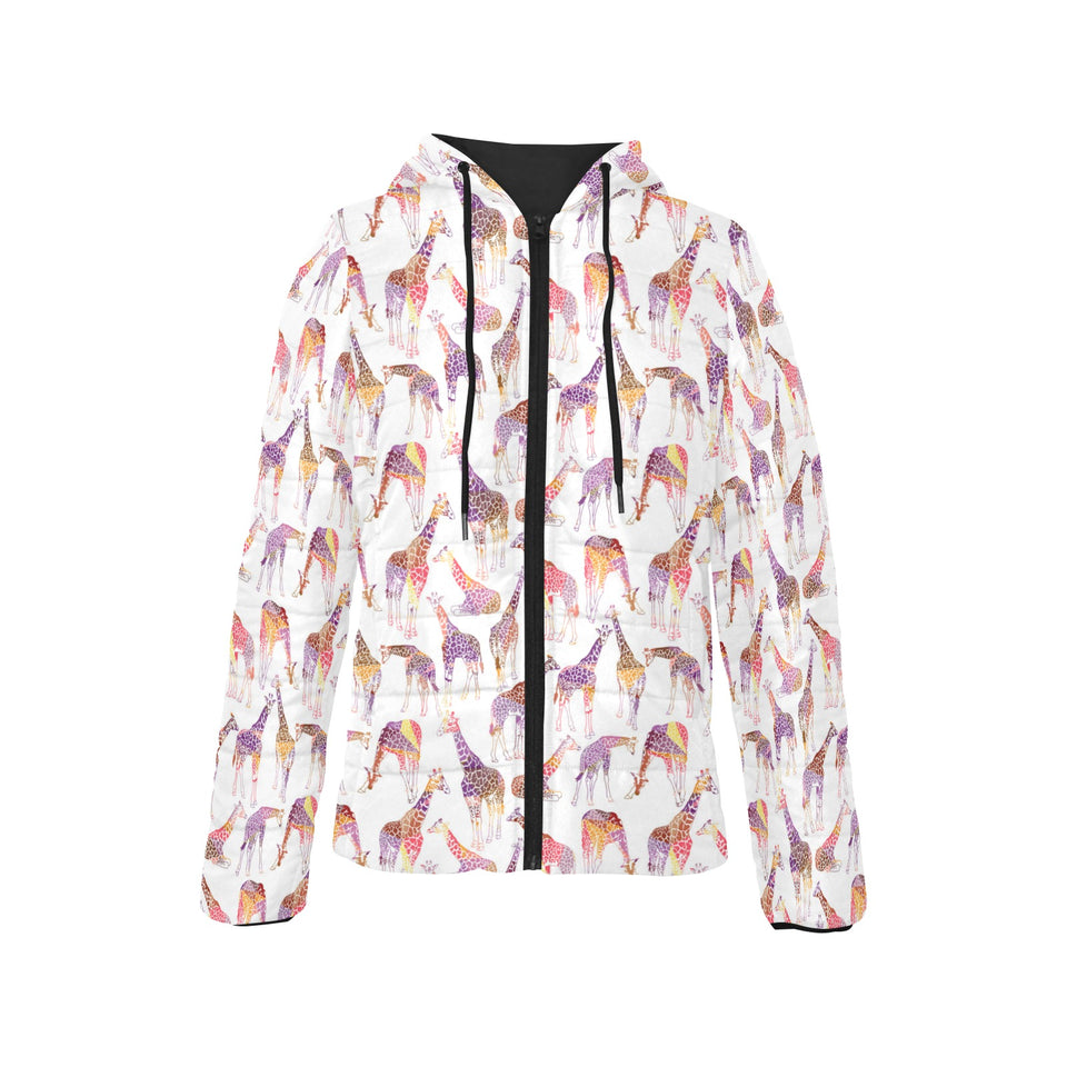 Giraffe Pattern Print Design 02 Women's Padded Hooded Jacket
