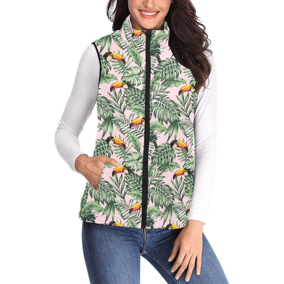 Toucan tropical green jungle palm pattern Women's Padded Vest