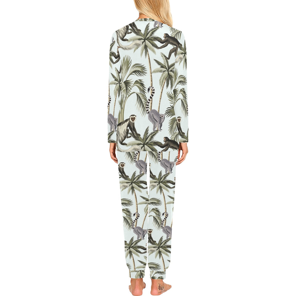 Monkey sloth lemur palm trees pattern Women's All Over Print Pajama Set