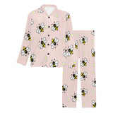 Cute bee flower pattern pink background Men's Long Pajama Set