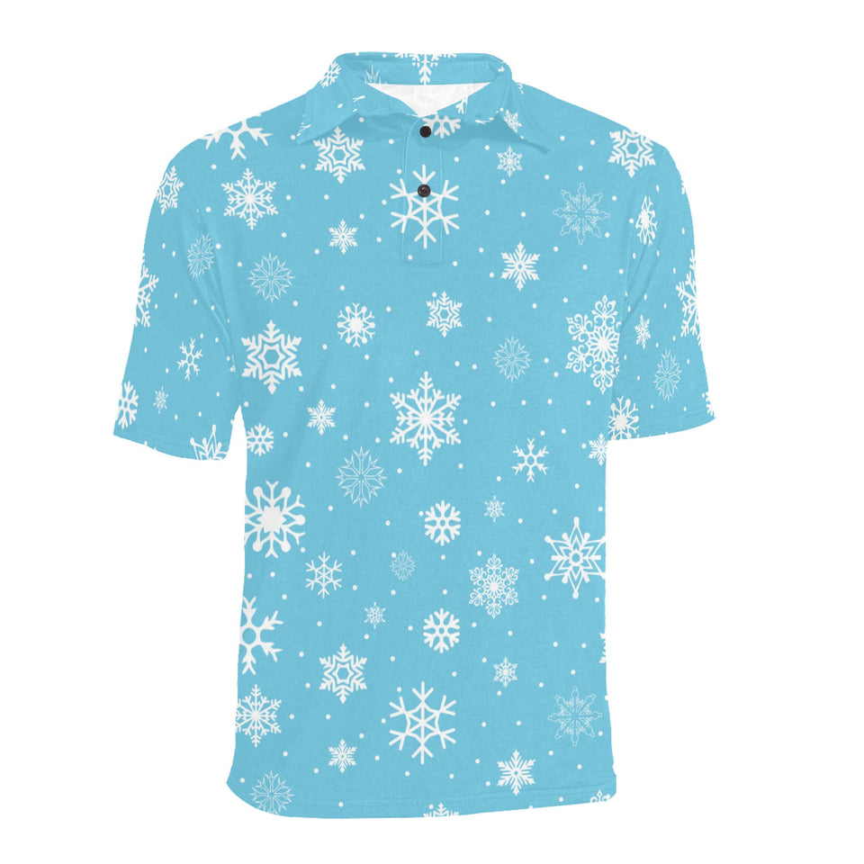 Snowflake pattern blue background Men's All Over Print Polo Shirt