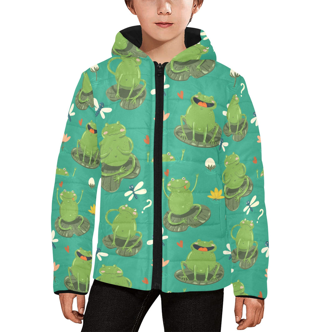 Cute frog dragonfly design pattern Kids' Boys' Girls' Padded Hooded Jacket