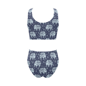 Elephant tribal design pattern Chest Bowknot High Waisted Bikini Swimsuit
