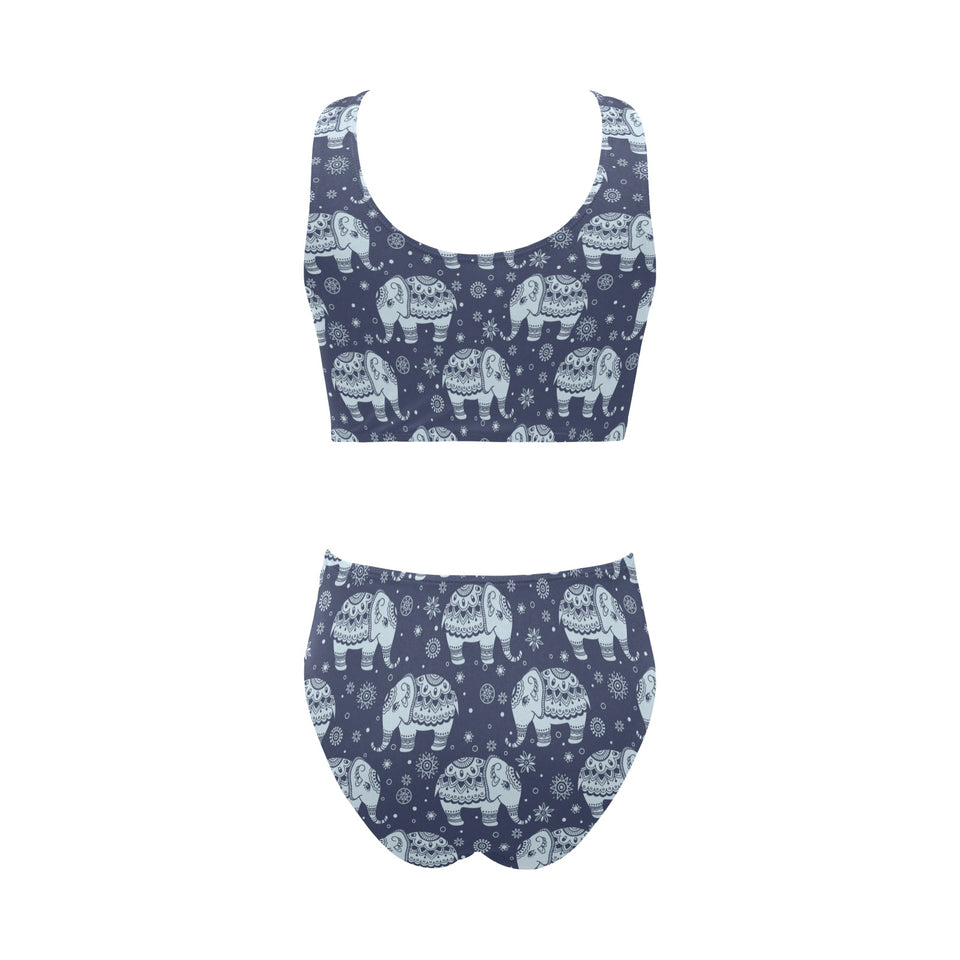 Elephant tribal design pattern Chest Bowknot High Waisted Bikini Swimsuit