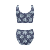 Elephant tribal design pattern Chest Bowknot High Waisted Bikini Swimsuit