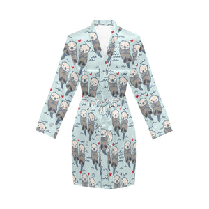 Lovely Sea Otter Pattern Women's Long Sleeve Belted Night Robe