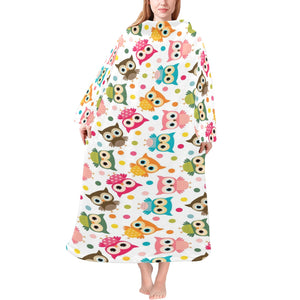 Color cute owl pattern Blanket Robe with Sleeves