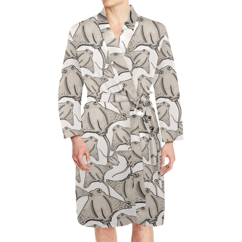 Stingray Pattern Print Design 05 Men's Long Sleeve Belted Night Robe