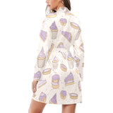 Cakes pies tarts muffins and eclairs purple bluebe Women's Long Sleeve Belted Night Robe