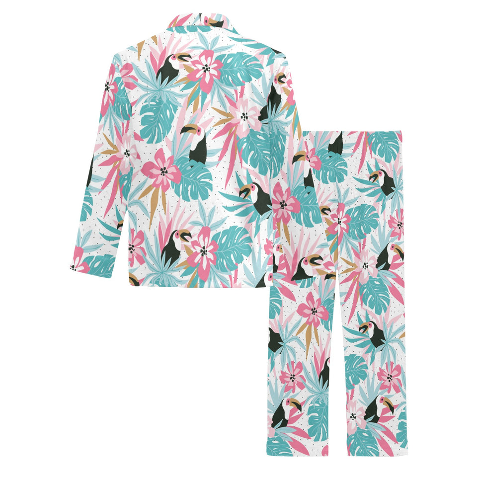Toucan tropical flower leave pattern Men's Long Pajama Set
