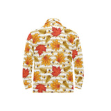 Maple leaf oak leaf acorns beige striped backgroun Men's Long Sleeve Polo Shirt