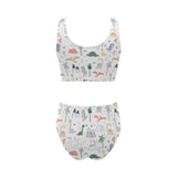 Cute cartoon dinosaurs tree pattern Chest Bowknot High Waisted Bikini Swimsuit