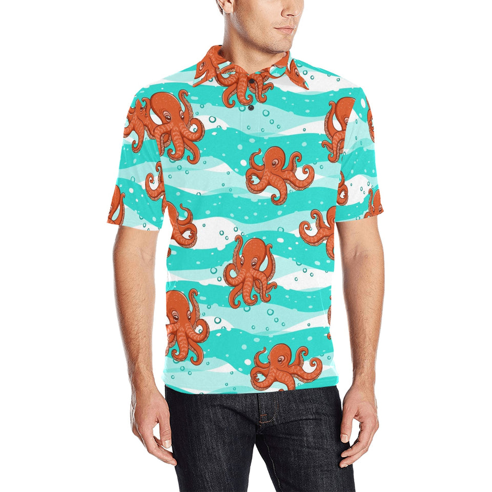 Octopuses sea wave background Men's All Over Print Polo Shirt