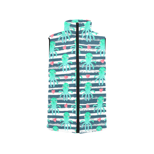 Cute octopuses heart striped background Men's Padded Vest