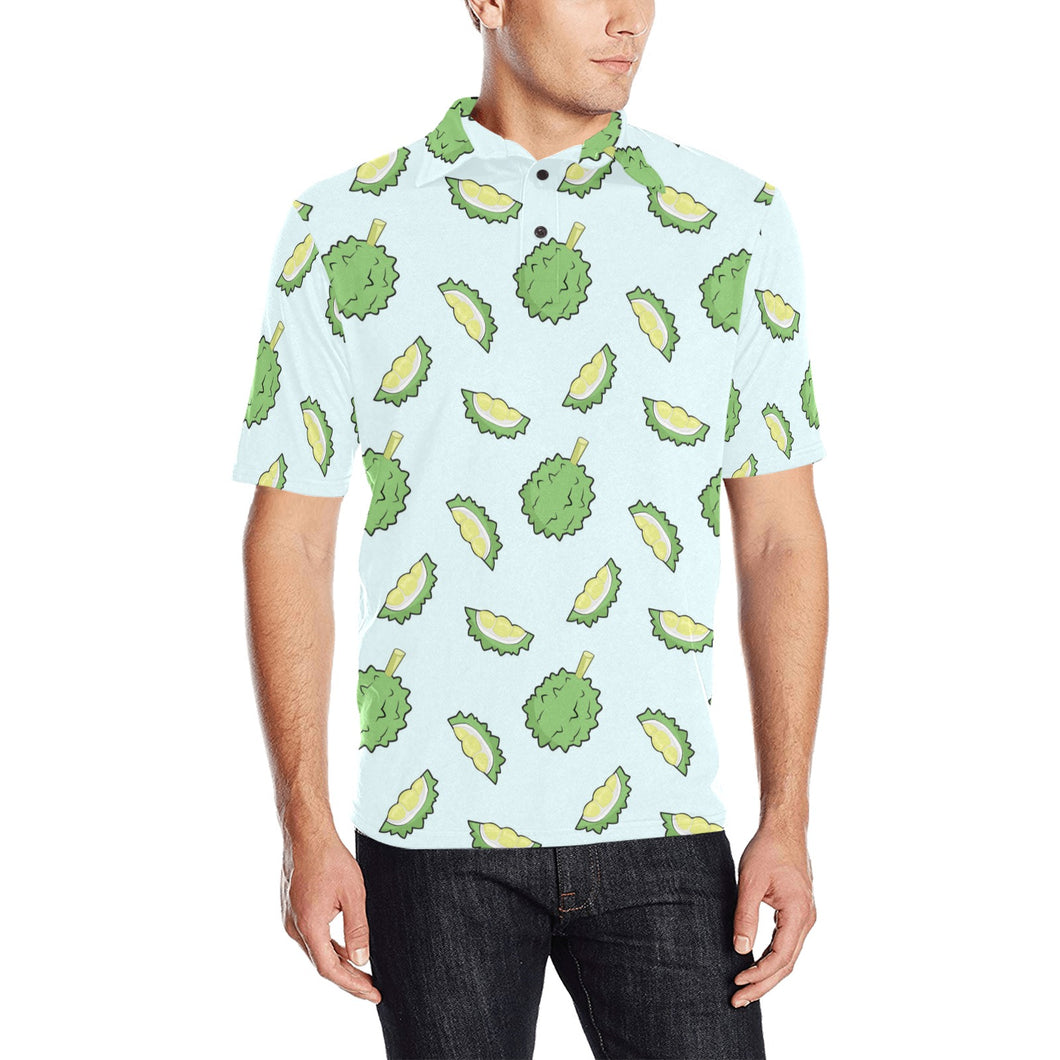 Durian pattern blue background Men's All Over Print Polo Shirt