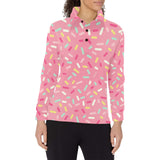 Pink donut glaze candy pattern Women's Long Sleeve Polo Shirt