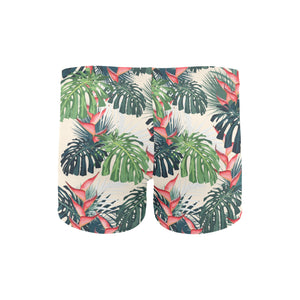 heliconia flowers, palm and monstera leaves Men's Swimming Trunks