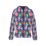 Pineapples pattern zigzag background Women's Padded Hooded Jacket