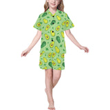 Avocado pattern green background Kids' Boys' Girls' V-Neck Short Pajama Set