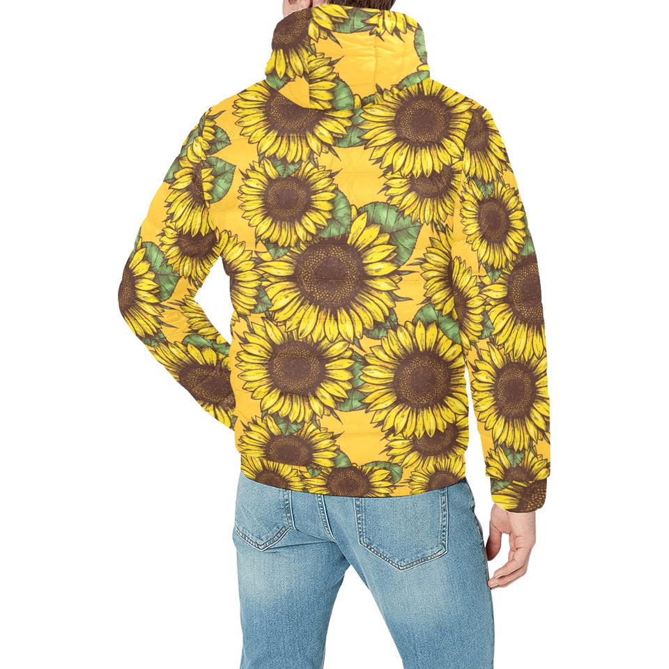 Sunflower pattern Men's Padded Hooded Jacket