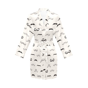 Mustache Beard Pattern Print Design 05 Women's Long Sleeve Belted Night Robe