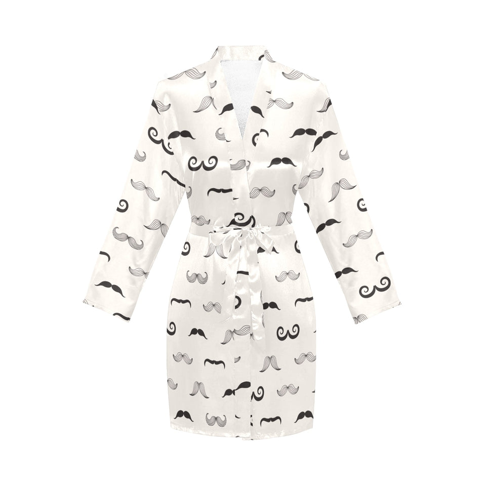 Mustache Beard Pattern Print Design 05 Women's Long Sleeve Belted Night Robe
