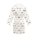 Mustache Beard Pattern Print Design 05 Women's Long Sleeve Belted Night Robe
