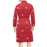 Christmas tree star snow red background Men's Long Sleeve Belted Night Robe