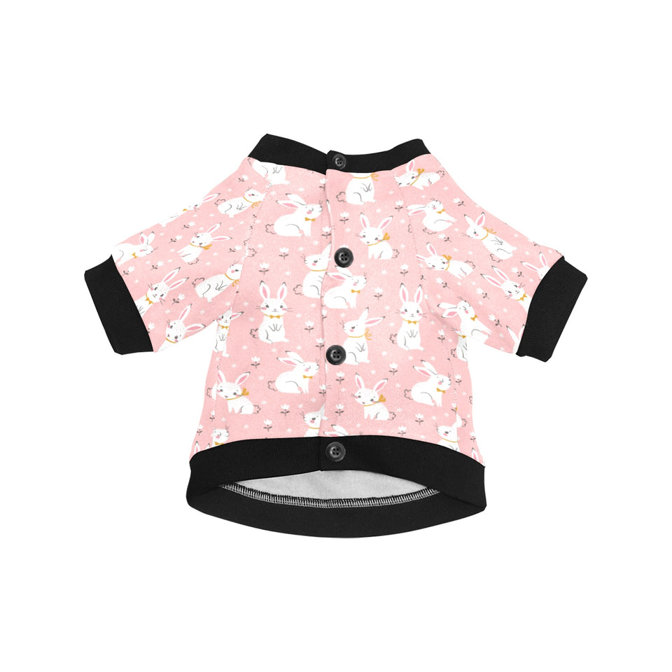Cute white rabbit flower pink background All Over Print Pet Dog Round Neck Fuzzy Shirt