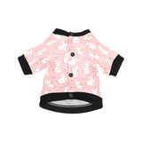 Cute white rabbit flower pink background All Over Print Pet Dog Round Neck Fuzzy Shirt