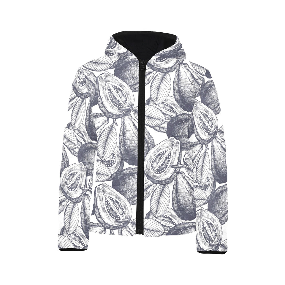 Guava tropical hand drawn pattern Kids' Boys' Girls' Padded Hooded Jacket