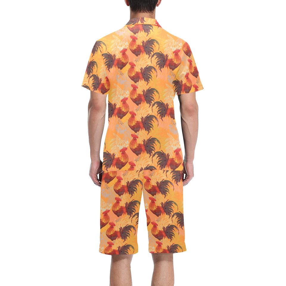 red rooster chicken cock pattern Men's V-Neck Short Pajama Set