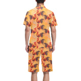 red rooster chicken cock pattern Men's V-Neck Short Pajama Set